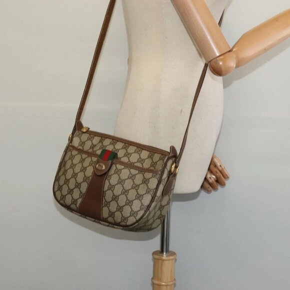 GUCCI GG Supreme Web Sherry Line Bag PVC Beige Gold Red - Picture 1 of 16